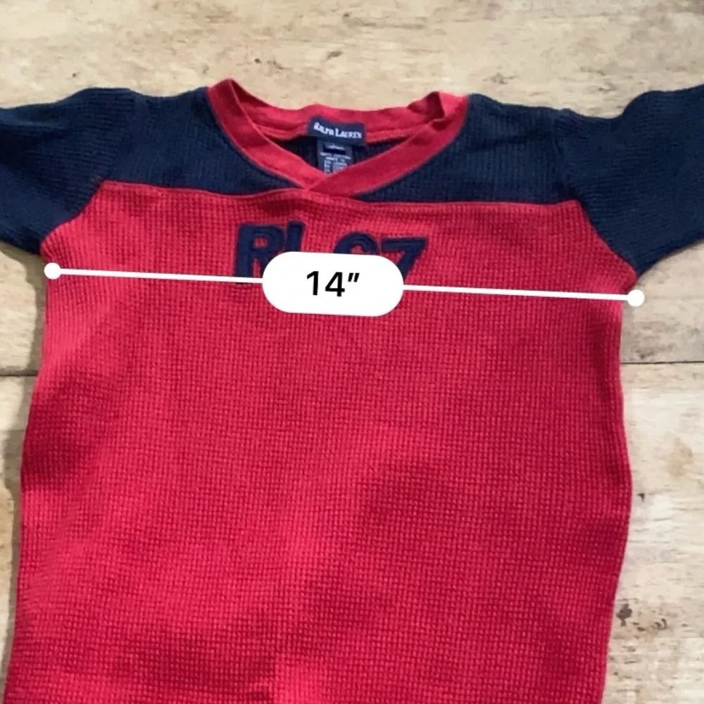 Vintage Ralph Lauren Infant L 12-18 Mo Red/Navy Waffle Weave Knit Logo‎ Bodysuit
